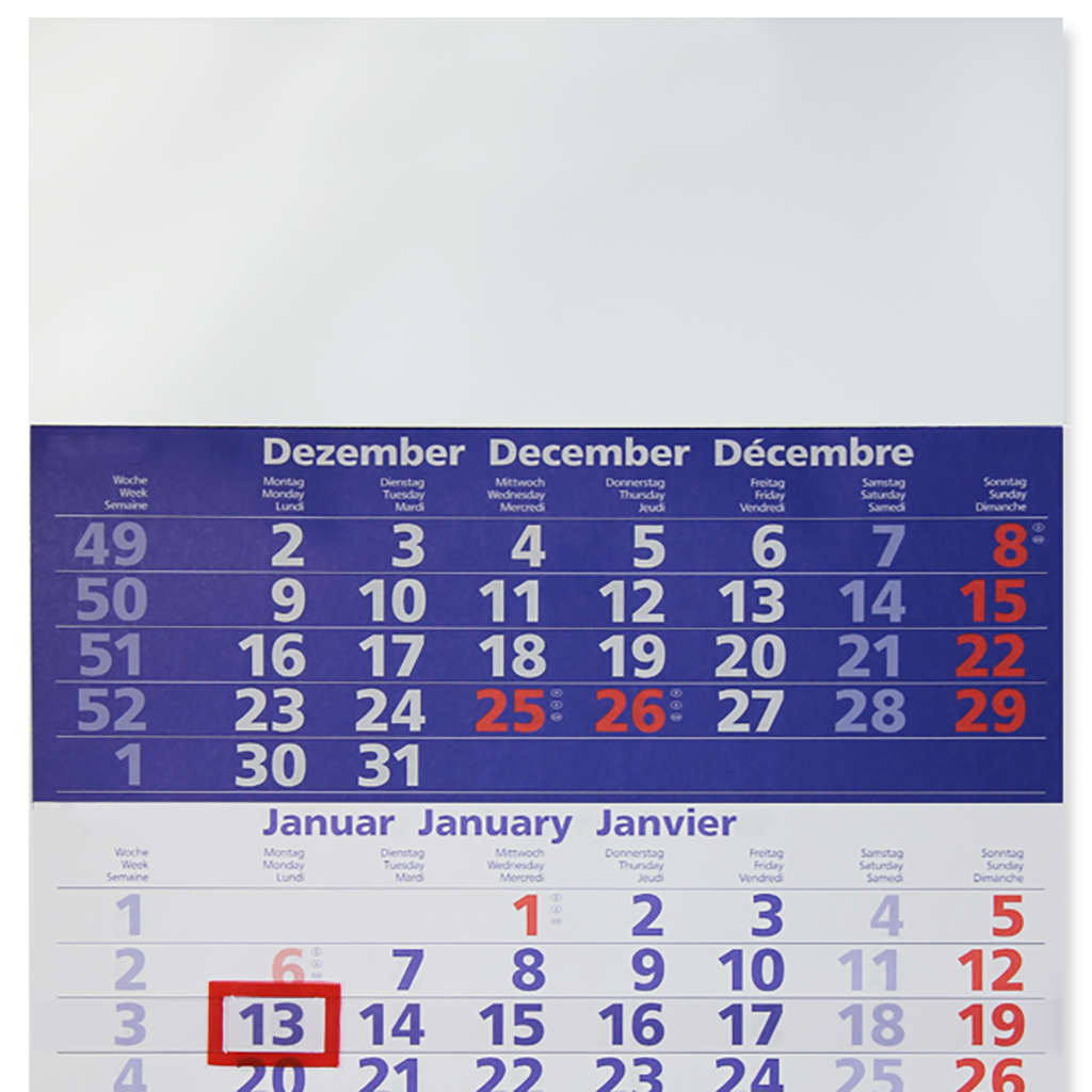 Werbeartikel 3-Monats-Kalender blau Ausführung mit Werbedruck
