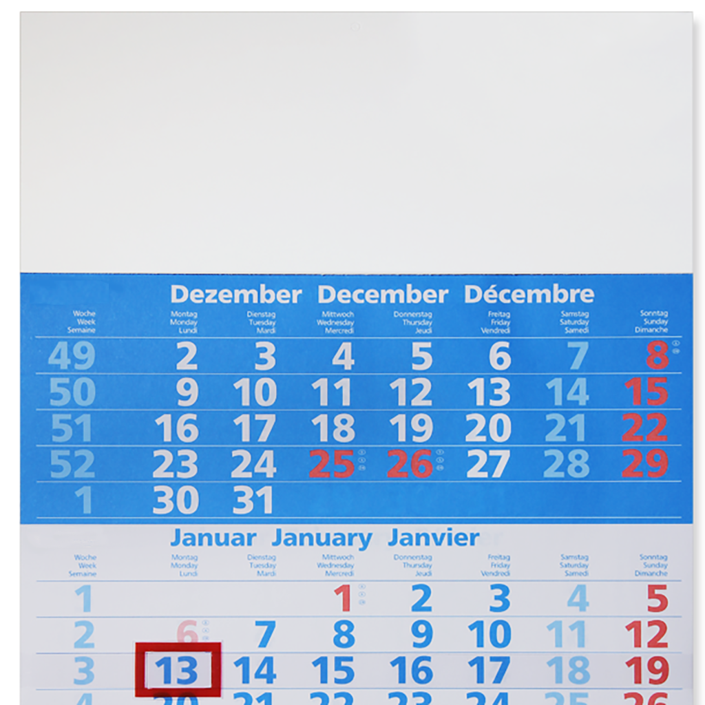 Werbeartikel 3-Monatskalender hellblau Ausführung mit Werbedruck