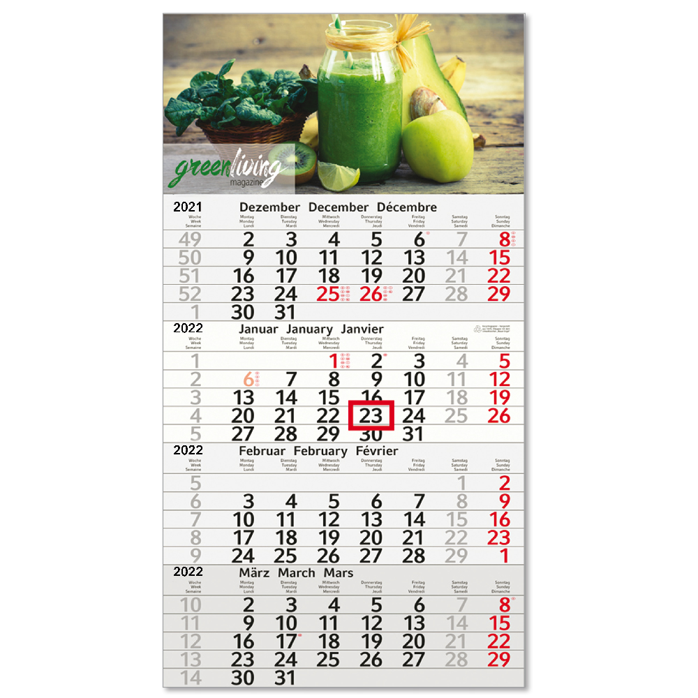 Werbeartikel 4-Monats-Kalender -Druck- Budget 4 Recycling