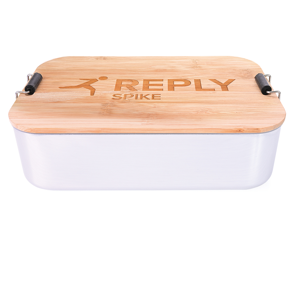 Werbeartikel Metall-Brotdose/Bambusdeckel groß