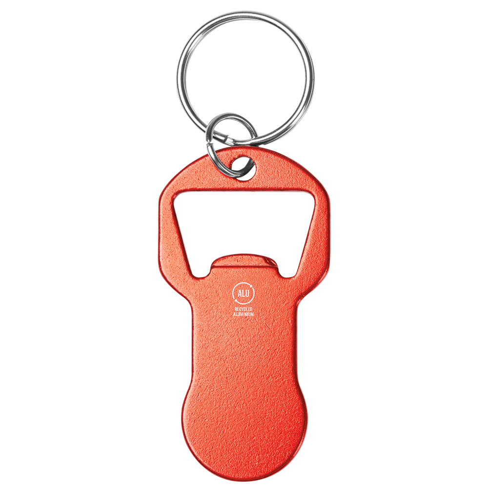 Werbeartikel Einkaufswagenlöser rot mit Flaschenöffner Aluminium