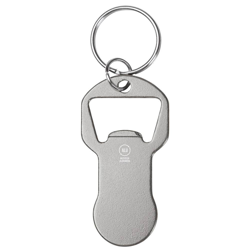 Werbeartikel Einkaufswagenlöser silber mit Flaschenöffner Aluminium