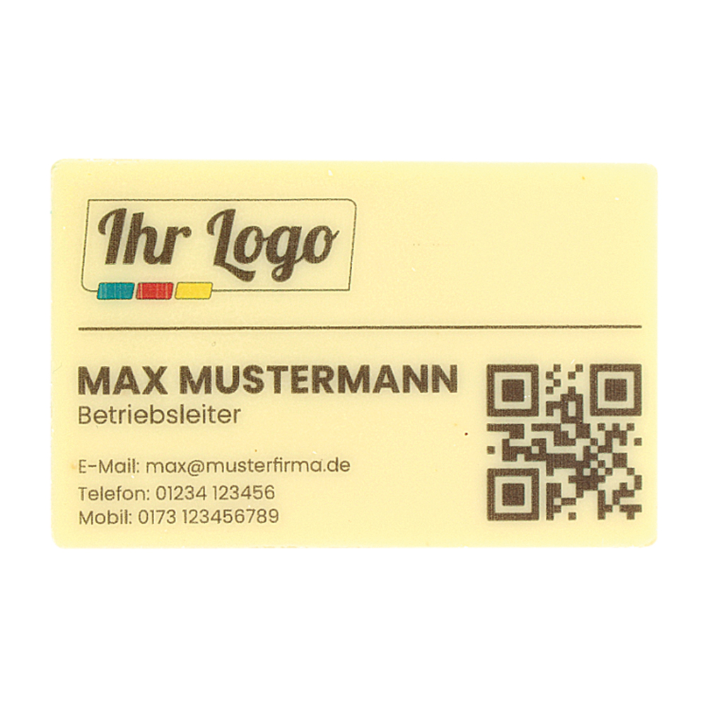 Werbeartikel Visitenkarte weiße Schokolade individuell bedruckt