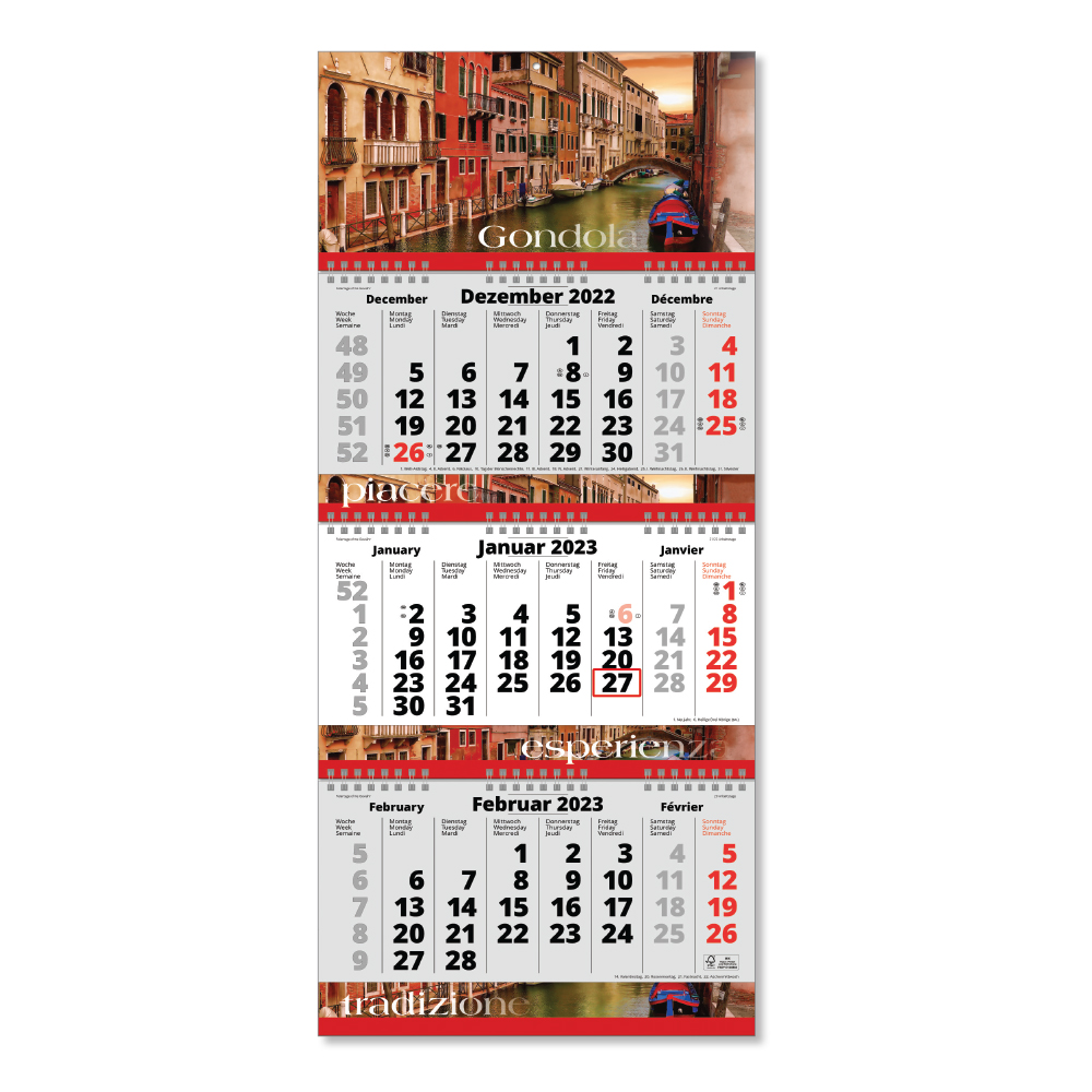 Werbeartikel 3 Monats Kalender Fold 3 Wire-O-Bindung mit Werbeanbringung