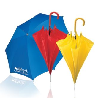 Stockschirme in blau, rot, gelb inkl. Werbedruck