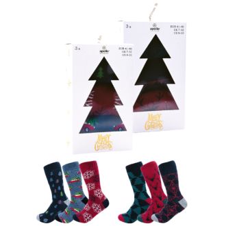 Weihnachtssocken Männer 3er Set im Tannenbaumkarton