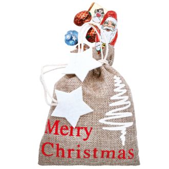 Jutebeutel Tannenbaum Merry Christmas mit 45 g Süßwaren
