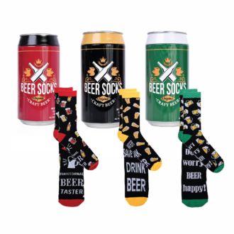 Bier Dose mit Socken Biermotiv Size 42/47 farblich sortiert