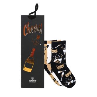 Cheers Socks schwarz/gold 3er Set in Geschenkverpackung