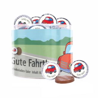 Gute Fahrt Schokotaler Runddose 60er Set
