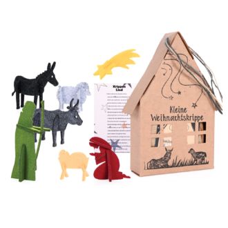 Kleine Weihnachtskrippe mit 7 Filzfiguren