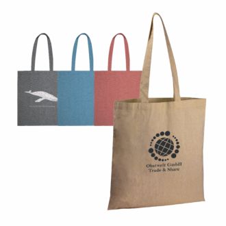 Recycelte Baumwolltasche mit langen Tragehenkeln mit Werbedruck