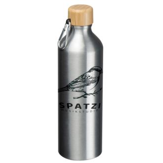 Edelstahltrinkflasche silber mit Karabiner 750ml