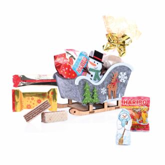 Weihnachtsschlitten aus Filz/ Holz inkl 135g Süßwaren