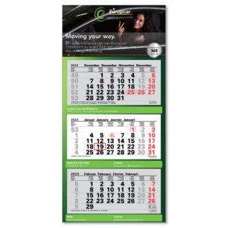 3-Monats-Kalender Junior3 Ausführung mit Druck Rückwand