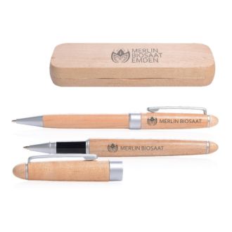 Holz Schreibset (Kugelschreiber, Tintenroller, Etui)