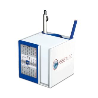 Kalender/Zettelbox weiss/blau 2-Jahres Kalendarium