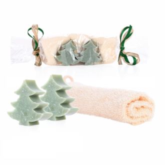 Seifenset Winter Spa inkl Waschhandschuh u 2 Tannenbaum- schafmilchseifen