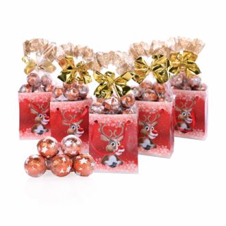 Weihnachts Präsenttüte Rentier 5er Set Schokokugeln je 50g