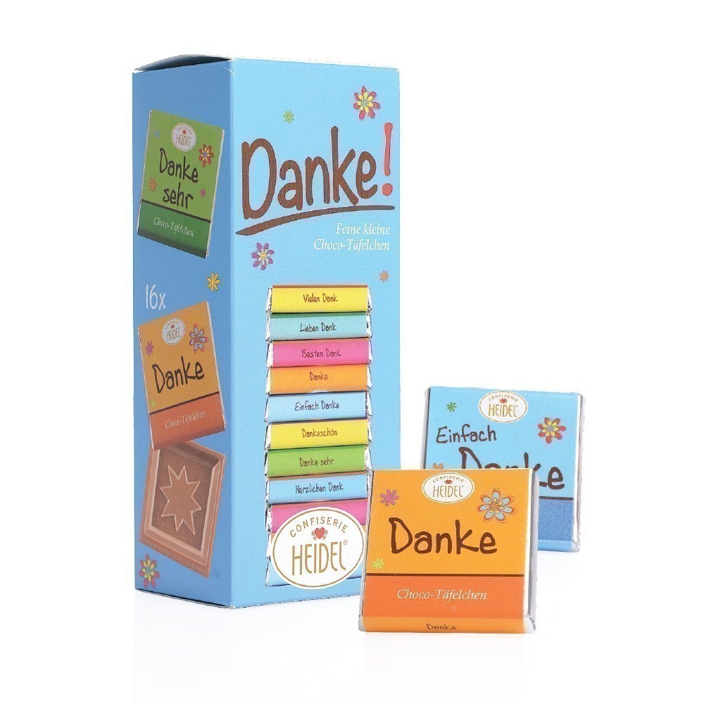Werbeartikel Heidel Danke Schokoladen Täfelchen 16er 80g