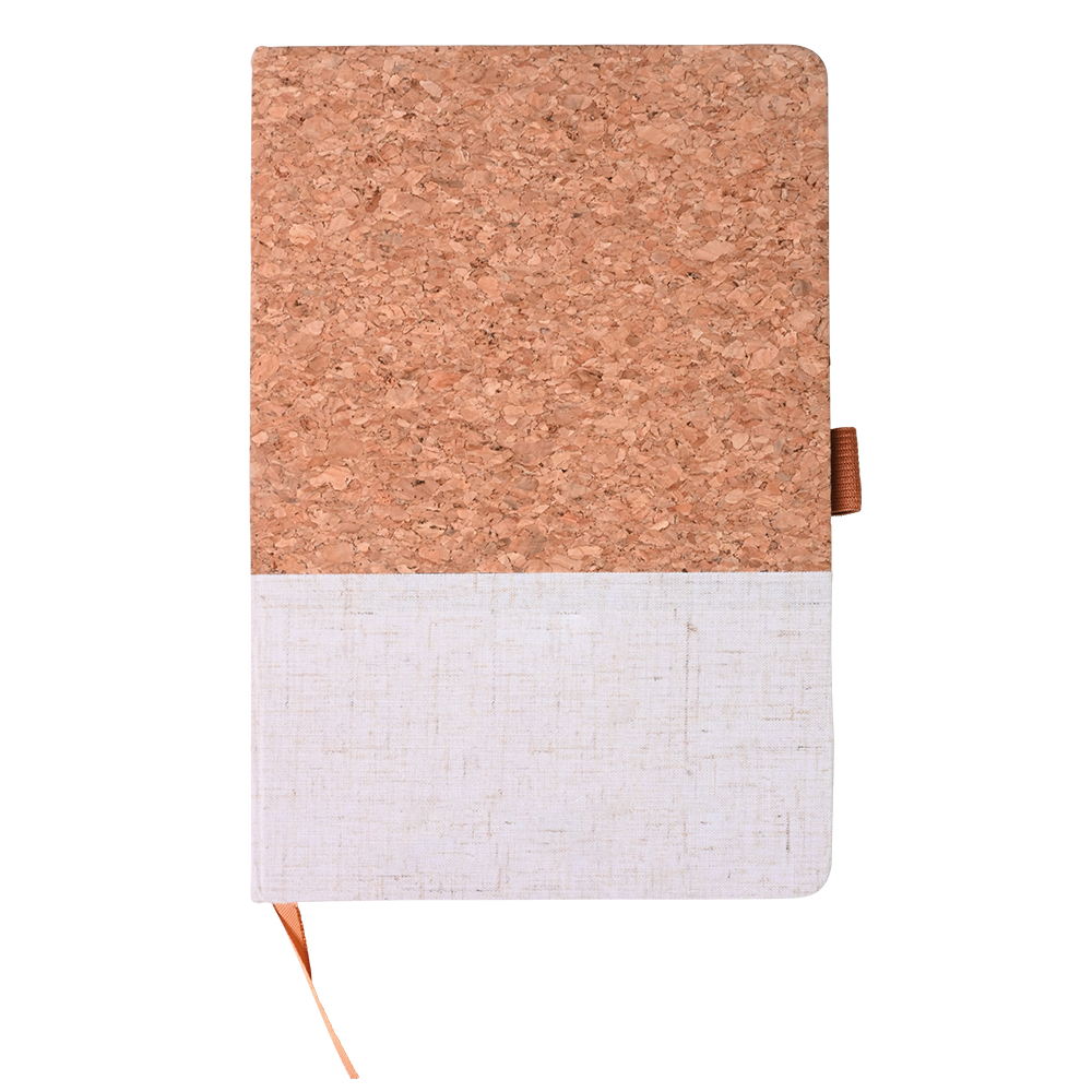 Werbeartikel Notizbuch Trevor weiss aus Kork und Baumwolle