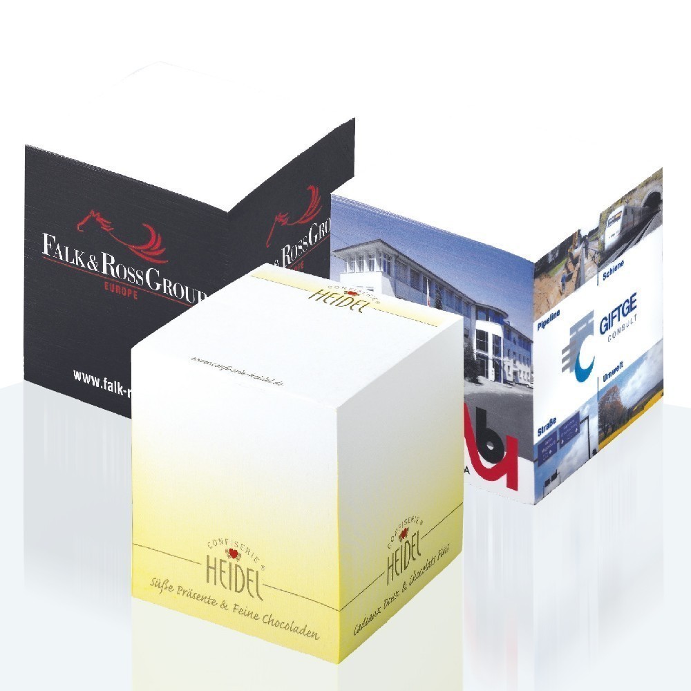 Werbeartikel Notizwürfel 10x10x10cm Ausführung mit Werbedruck