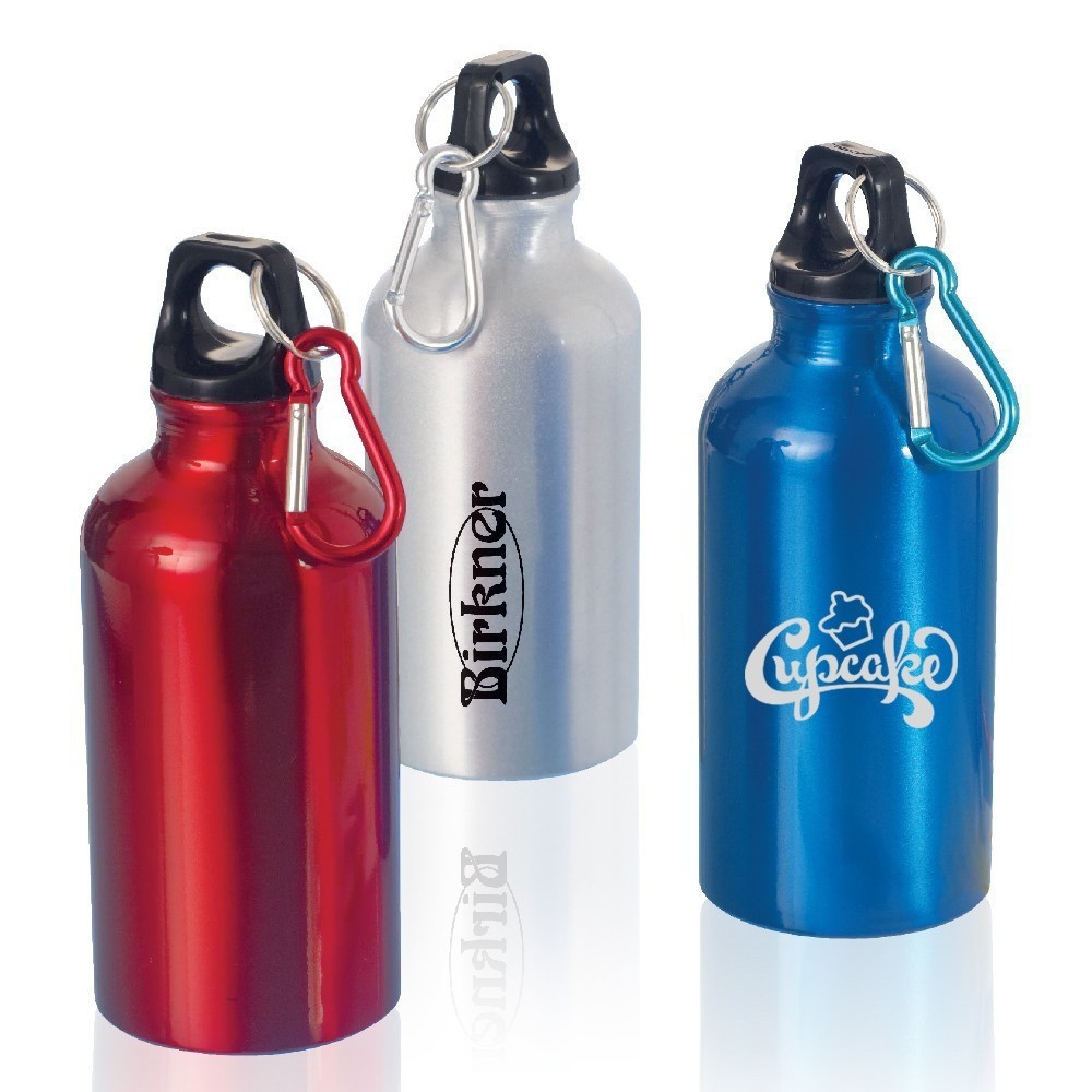 Aluminium Trinkflasche Mit Gravur – 500 Ml, Schwarz, Inkl. Karabinerhaken